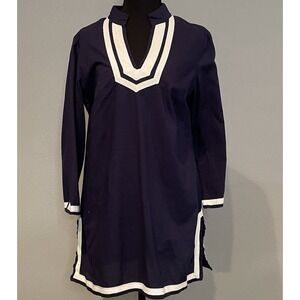 Brooks Brothers Navy & White Trim 3/4 Sleeve Tunic‎ Top - Women's Size Medium